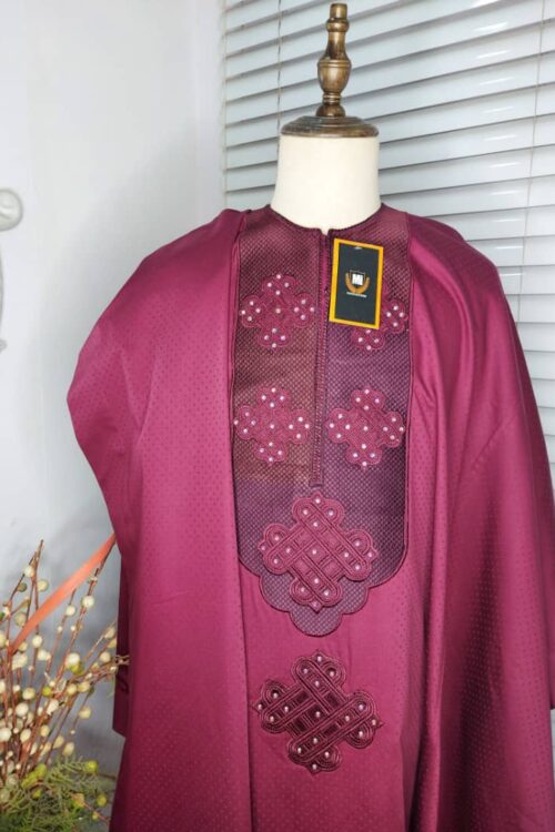 Wine Agbada with Cross Design