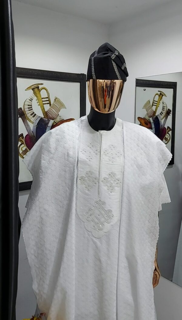 White Agbada with Diamond Studs